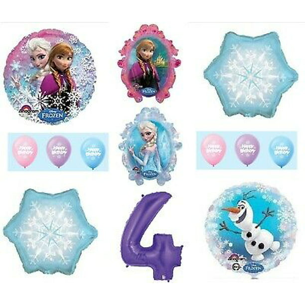 FROZEN Anna ELSA OLAF Snowman Snowflake 4th #4 Birthday Party Balloons Set 12